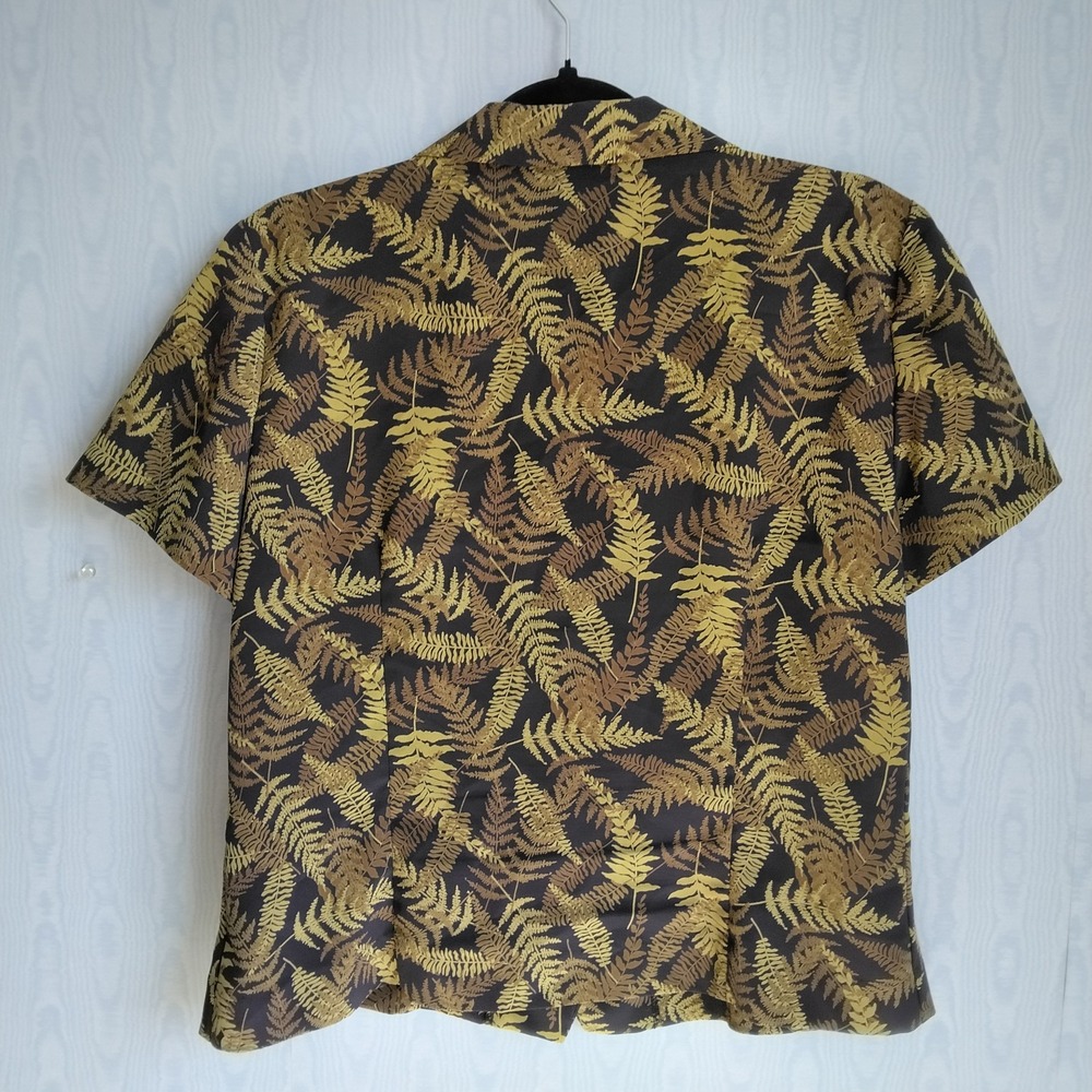 Vtg 80s Joan Leslie Women's 10P‎ Leaf Print Short Sleeve Button Down Fitted - Picture 3 of 6
